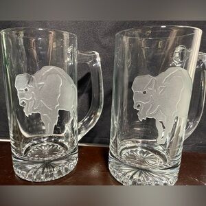 2 Buffalo Embossed, glass mugs. 12oz 5.5”H